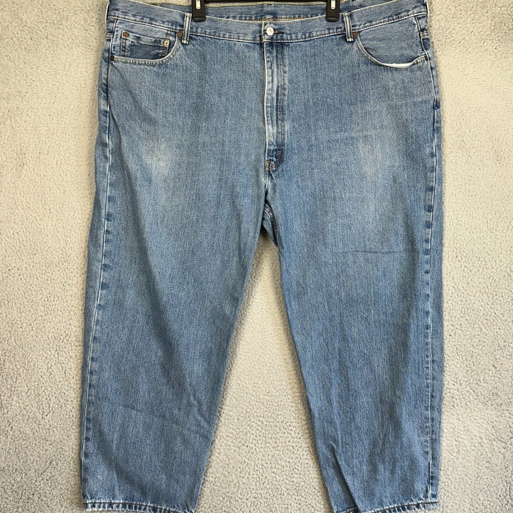 Levis 550 Jeans Mens 52X30 Blue Relaxed Fit Tapered Leg Distressed Red Tab Denim